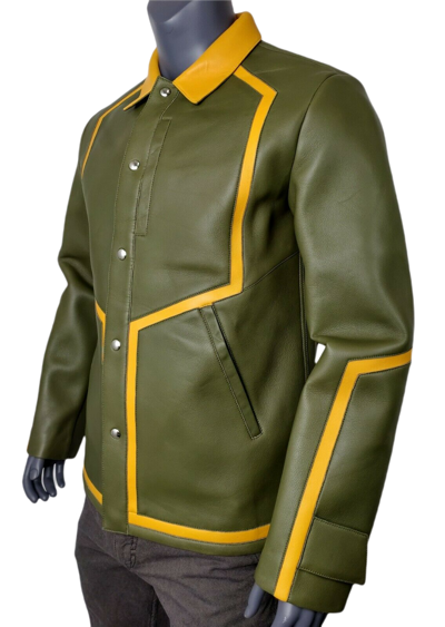 Shop Mcm Men's Winter Moss Green Leather Stripes Bomber Jacket Mhj9ara39g8 48 It / 38 Us