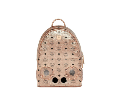 Shop Mcm Men's Wizpak Champagne Gold Visetos Studded Speaker Small Backpack