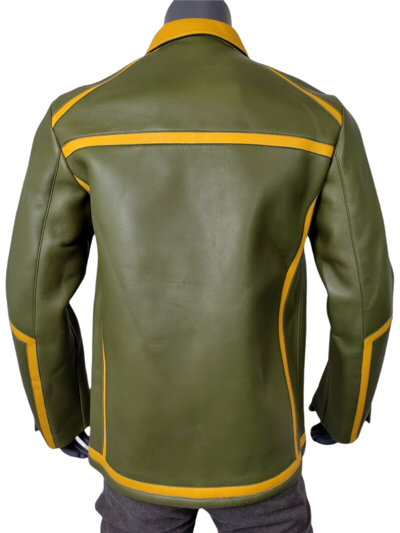 Shop Mcm Men's Winter Moss Green Leather Stripes Bomber Jacket Mhj9ara39g8 52 It / 42 Us