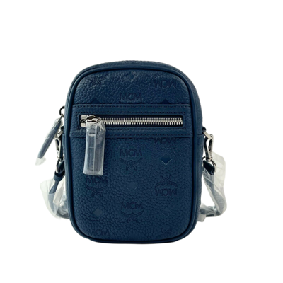 Shop Mcm Mini Tivitat Women's Blue Monogram Leather Crossbody Sling Bag