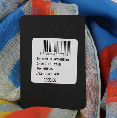Shop Mcm Multicolor Logo Print Silk Wool Large Scarf Shawl In Blue