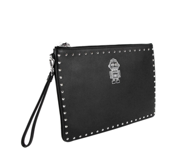 Shop Mcm Unisex Black Nappa Leather Studded Robert Wristlet Zip Pouch Mzz9sro32bk001