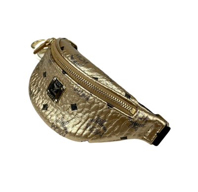 Shop Mcm Women's  Berlin Gold Visetos Mini Belt Bag Charm Key Ring