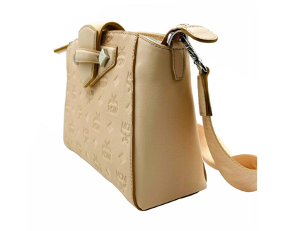 Shop Mcm Women's Beige Monogram Leather Essential Tote Crossbody Bag Beige/peach