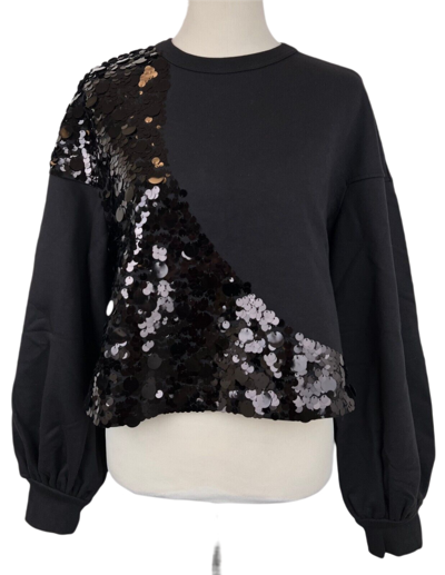 Shop Mcm Women's Black Cotton Pull Over Cropped Sequin Sweater S