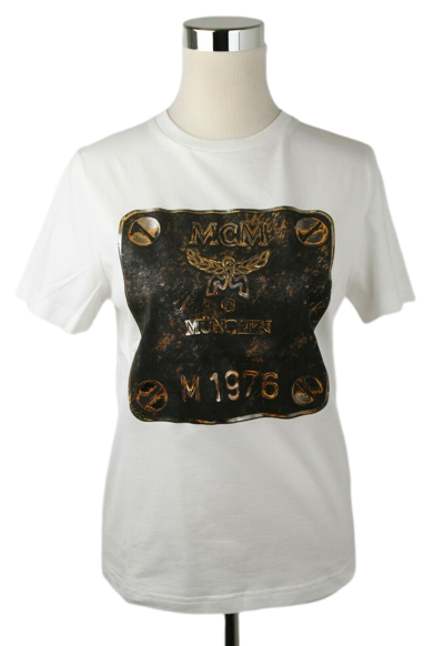Shop Mcm Women's Black Cotton Short Sleeve Plaque Logo Print T-shirt S