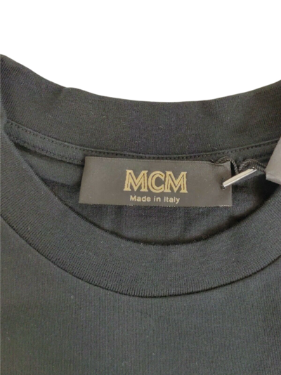 Shop Mcm Women's Black Cotton T-shirt With Pink Logo On Bottom (regular; M)