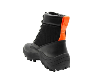 Shop Mcm Women's Black Leather Reflective Patch With Orange Pull Boots Mes9ara81bk
