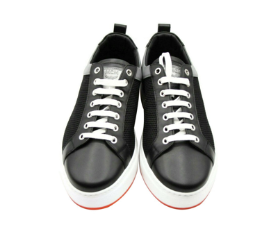 Shop Mcm Women's Black Leather Silver Reflective Canvas Sneaker Mes9ara71bk