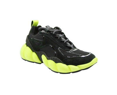 Shop Mcm Women's Black Luft Collection Suede Neon Green Trim Sneaker Mes9amm66bk