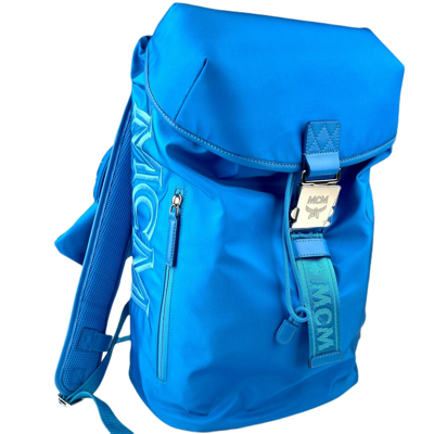 Shop Mcm Women's Blue Nylon Luft Hoodie Backpack With Detachable Hood