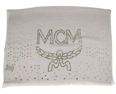 Shop Mcm Women's Grey Dawn Cashmere With Swarovski Crystal Logo Scarf