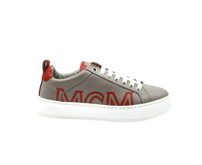 Shop Mcm Women's Grey Leather With Red Trim And Logo Low Top Sneaker Mes9amm16eg (36 Eu / 6 Us)