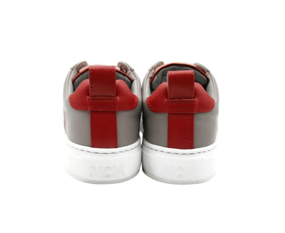 Shop Mcm Women's Grey Leather With Red Trim And Logo Low Top Sneaker Mes9amm16eg (37 Eu / 7 Us)