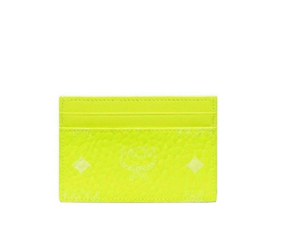 Shop Mcm Women's Neon Yellow Visetos Coated Canvas Card Case Holder