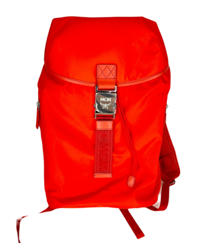 Shop Mcm Women's Orange Red Nylon Luft Hoodie Backpack /detachable Hood