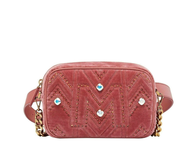 Shop Mcm Women's Pink Velvet Crystal Studs Crossbody Camera Bag Myz9svz01qb001