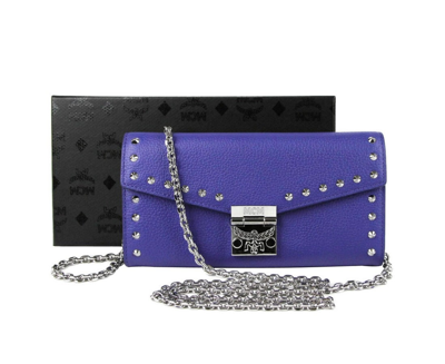 Shop Mcm Women's Spectrum Blue Leather Patricia Studded Large Chain Wallet Myl9spa40hg001