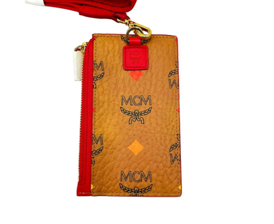 Shop Mcm Women's Spectrum Rainbow Logo Visetos Lanyard Card Case Myaaasv01 In Brown