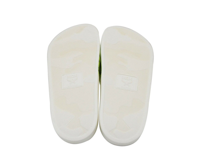 Shop Mcm Women's White / Neon Yellow Logo Leather Rubber Slides Sandals (36 Eu / 6 Us) In White / Yellow