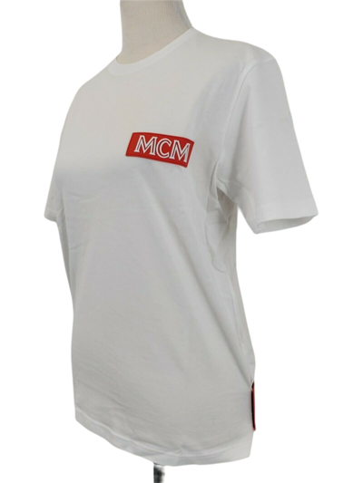 Shop Mcm Women's White Cotton T Shirt With Orange Rubber Logo Mft9ara27wt (regular; M)