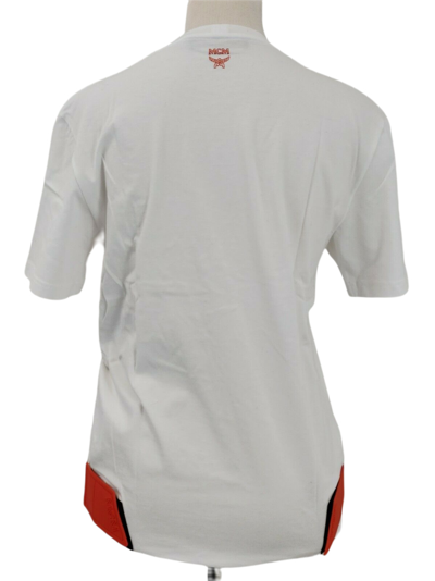 Shop Mcm Women's White Cotton T Shirt With Orange Rubber Logo Mft9ara27wt (regular; M)