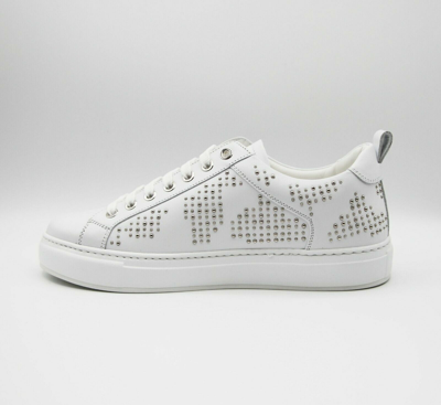 Shop Mcm Women's White Leather Silver Studded Sneaker (37 / Us 7)