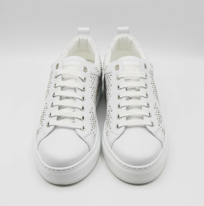 Shop Mcm Women's White Leather Silver Studded Sneaker (37 / Us 7)