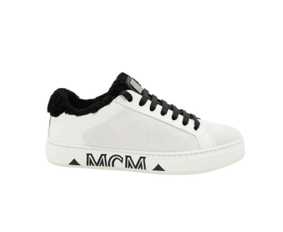 Shop Mcm Women's White Milano Suede Black Shearling Low Top Sneaker Mes9ada02wt In White / Black