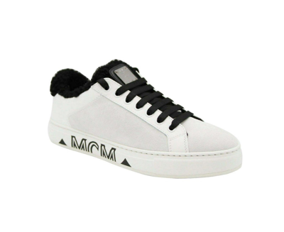 Shop Mcm Women's White Milano Suede Black Shearling Low Top Sneaker Mes9ada02wt (36 Eu / 6 Us) In White / Black