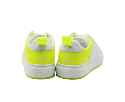 Shop Mcm Women's White Leather Neon Green Logo Trim Low Top Sneaker Mes9alc67wt