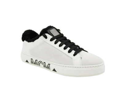 Mcm Women's White Milano Suede Black Shearling Low Top Sneaker Mes9ada02wt (40 Eu / 10 Us) In White / Black