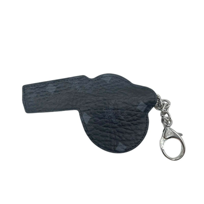 Mcm Women's White/green Leather Black Visetos Whistle Charm Key Ring In White / Green