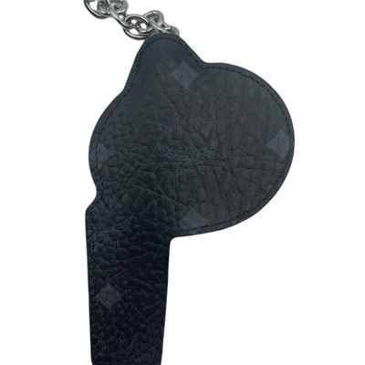Mcm Women's White/green Leather Black Visetos Whistle Charm Key Ring In White / Green