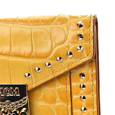 Shop Mcm Women's Yellow Crocodile Embossed Leather Mini Flap Coin Wallet