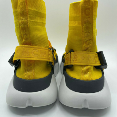 Shop Mcm Women's Yellow Fabric Hi Top Sneaker W/straps 36 Eu / 6 Us