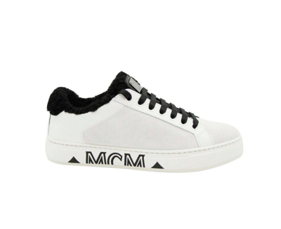 Mcm Women's White Milano Suede Black Shearling Low Top Sneaker Mes9ada02wt (40 Eu / 10 Us) In White / Black
