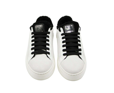 Shop Mcm Women's White Milano Suede Black Shearling Low Top Sneaker Mes9ada02wt In White / Black