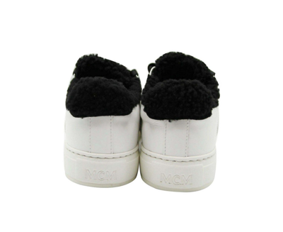 Shop Mcm Women's White Milano Suede Black Shearling Low Top Sneaker Mes9ada02wt In White / Black