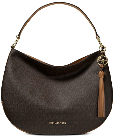 Michael Kors Brooke Mk Signature Pvc Large Zip Shoulder Hobo Bag In Brown Mk gold ModeSens