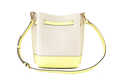 Shop Michael Kors Emilia Small Canvas Snakeskin Print Leather Bucket Bag Messenger Crossbody Handbag Wome In Yellow