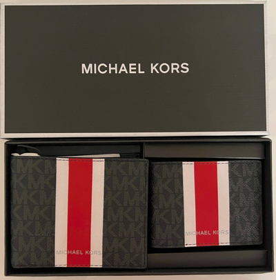 Shop Michael Kors Gifting 3 In 1 Wallet Box Set In Blk/flm Rd