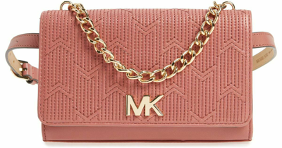 Shop Lux Lair Michael Michael Kors Deco M Quilted Rosegold Leather Belt Bag In Rosegold /gold