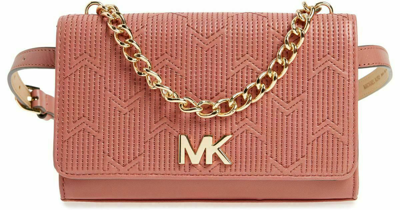 Shop Lux Lair Michael Michael Kors Deco M Quilted Rosegold Leather Belt Bag In Rosegold /gold