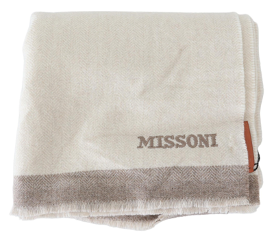 Shop Missoni Elegant Beige Wool Scarf With Embroidered Men's Logo