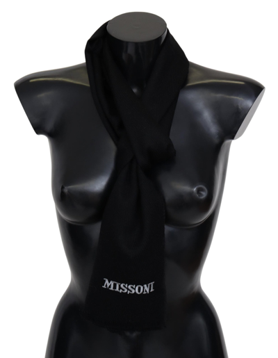 Shop Missoni Elegant Embroidered Wool Scarf In Men's Black