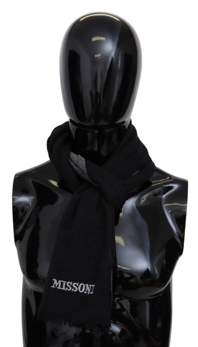 Shop Missoni Elegant Wool Scarf With Signature Men's Embroidery In Black