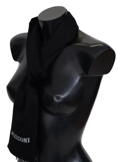 Shop Missoni Elegant Embroidered Wool Scarf In Men's Black