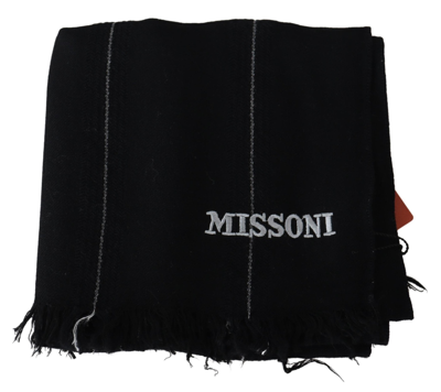 Shop Missoni Elegant Black Wool Scarf With Logo Men's Embroidery