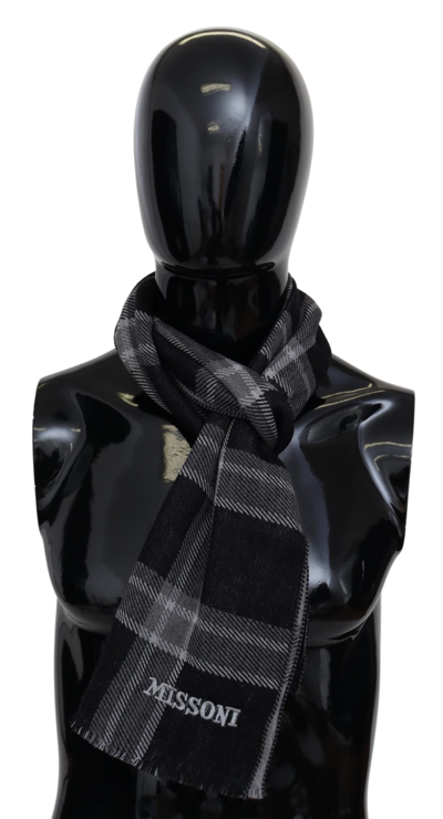 Shop Missoni Elegant Woolen Striped Men's Scarf In Black